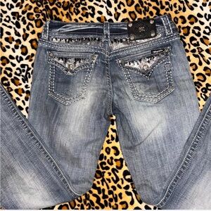 Y2K Miss Me Mcbling Sequin Embellished Low Rise Bootcut Denim Jeans